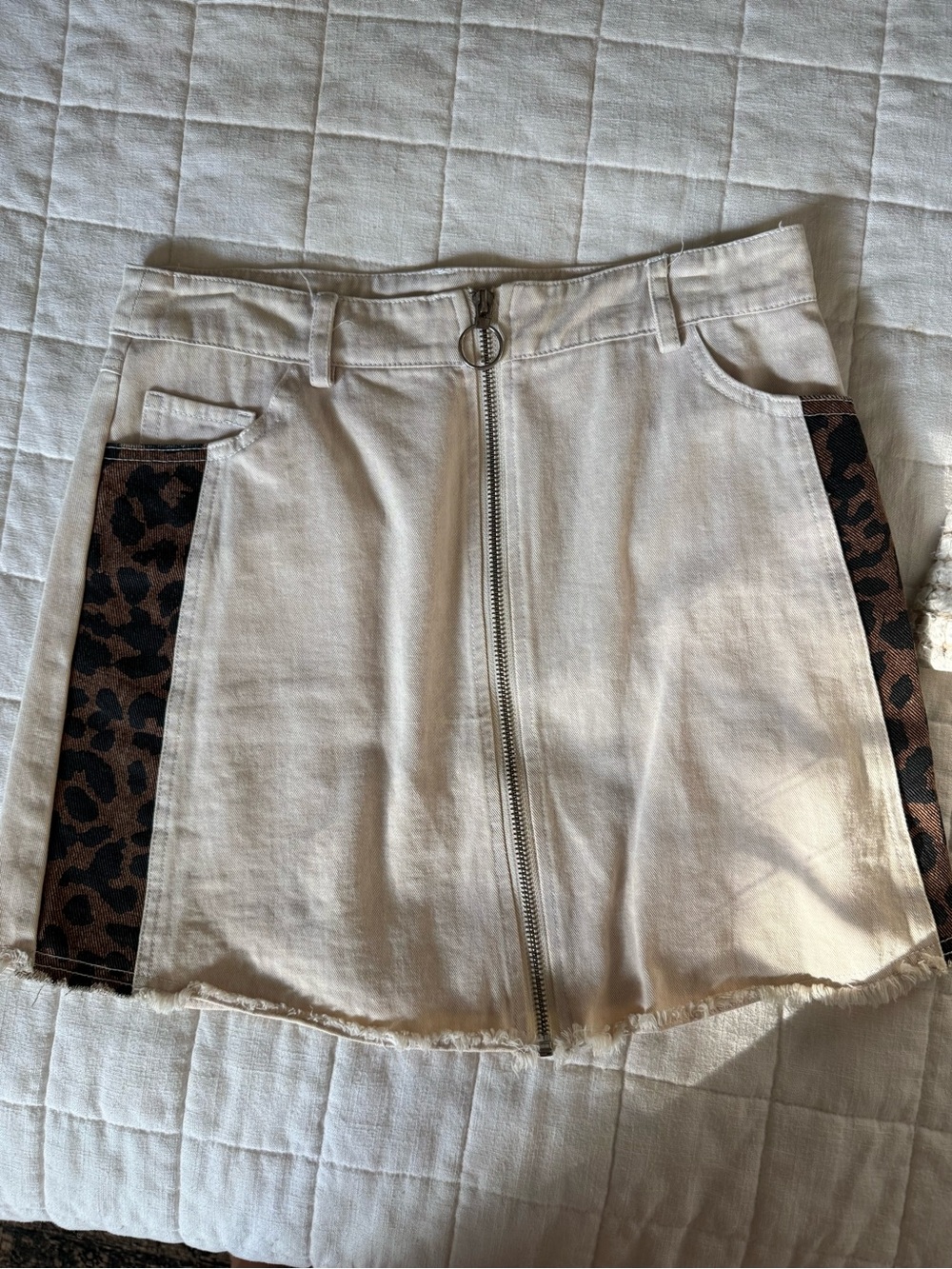 She + Sky Beige Mini Skirt with Leopard Accent